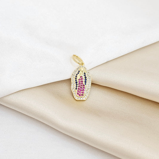 DIJE VIRGEN DORADO CIRCONES CRISTAL Y FUCSIA RF K6802