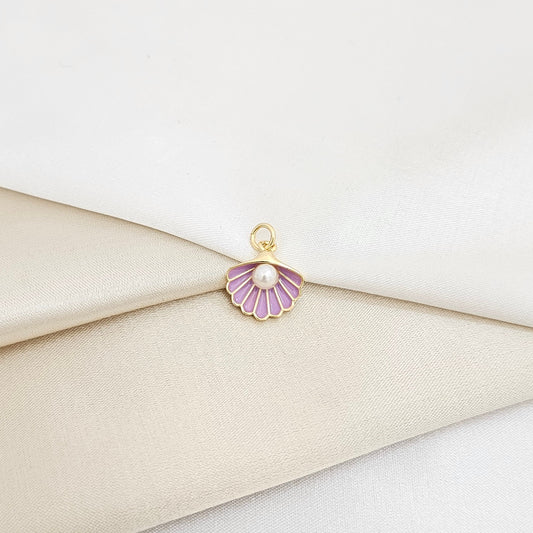 DIJE CONCHA MORADO Y DORADO CON PERLA RF K7137