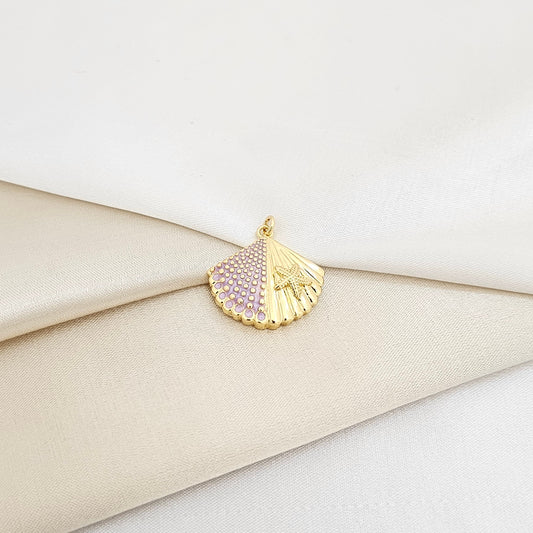 DIJE CONCHA Y ESTRELLA DE MAR LILA Y DORADO RF K7140