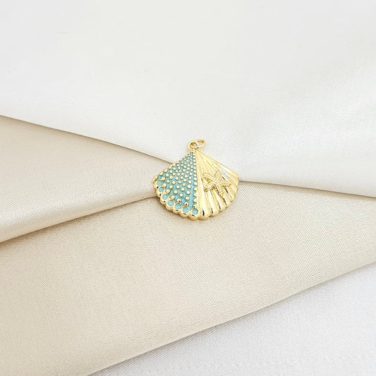 DIJE CONCHA Y ESTRELLA DE MAR VERDE Y DORADO RF K7141