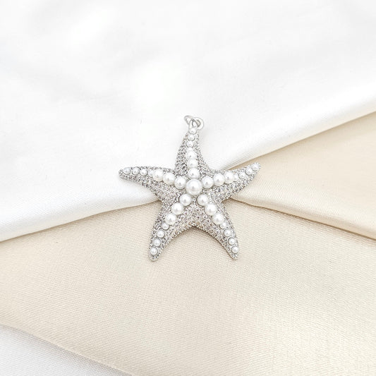 DIJE ESTRELLA DE MAR GRANDE CON PERLAS PLATEADO RF K7647
