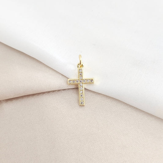 DIJE CRUZ 1X1,5CM CON CIRCONES DORADO RF K7948