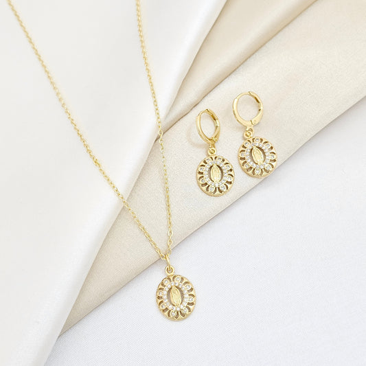 SET CADENA Y CANDONGA VIRGEN CON CIRCONES DORADO RF K6014