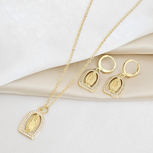 SET CADENA Y CANDONGA CON VIRGEN DE GUADALUPE DORADA RF K6138