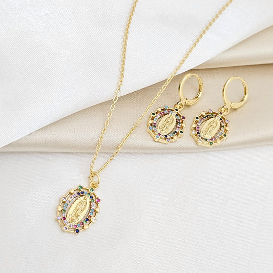 SET CADENA Y CANDONGA COLORS CON CIRCONES DORADO RF K6140
