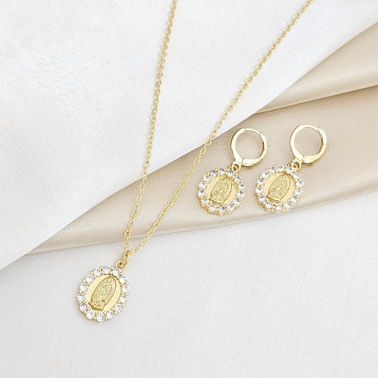 SET CADENA Y CANDONGA VIRGEN CON CIRCONES DORADO RF K6142