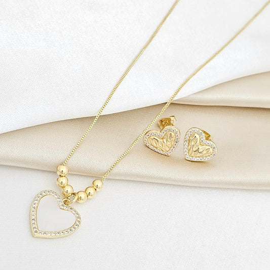 SET CADENA Y TOPO CORAZON CON NACAR DORADO RF K6199