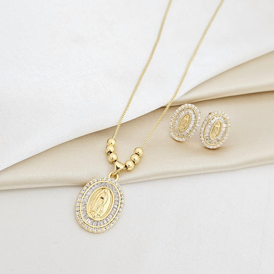 SET CADENA Y TOPO VIRGEN CON CIRCONES DORADO RF K6201