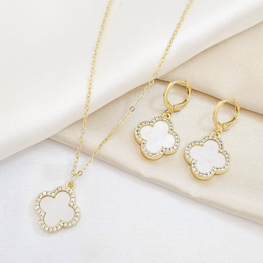 SET CADENA Y CANDONGA DORADO TREBOL BLANCO RF K6240