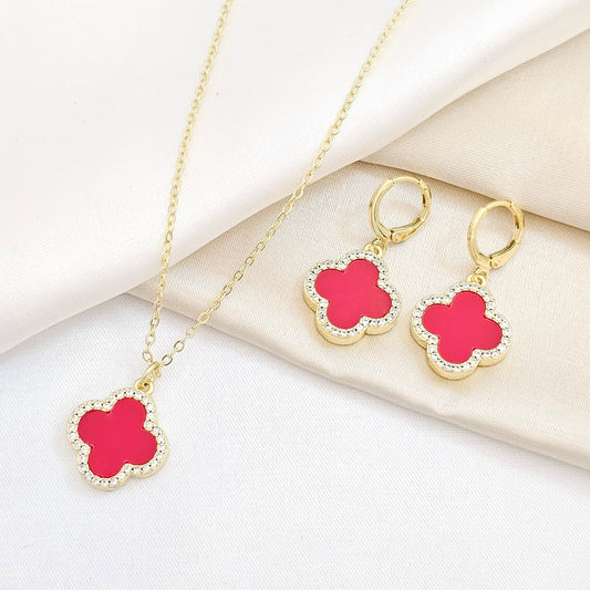 SET CADENA Y CANDONGA DORADO TREBOL ROJO RF K6241