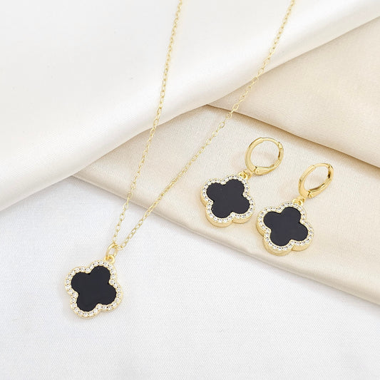 SET CADENA Y CANDONGA DORADO TREBOL NEGRO RF K6242