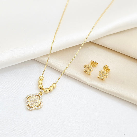 SET CADENA Y TOPO TREBOL CON CIRCONES DORADO RF K6263