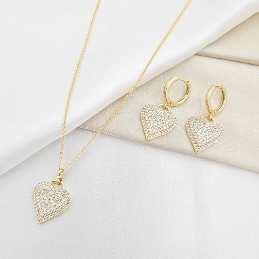 SET CADENA Y CANDONGA CORAZONES CIRCONES DORADO RF K6542