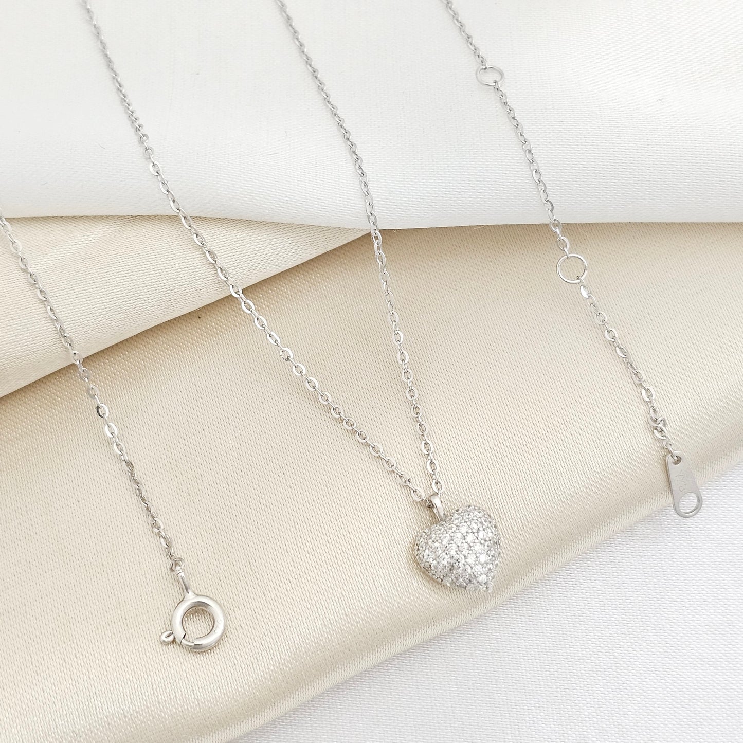 GARGANTILLA CORAZON PAVE CRYSTAL 7MM 40 CMS + EXT PLATA 925 B/S/40003