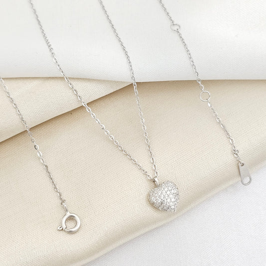 GARGANTILLA CORAZON PAVE CRYSTAL 7MM 40 CMS + EXT PLATA 925 B/S/40003