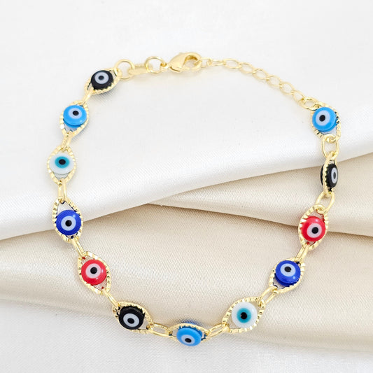 PULSERA OJO TURCO MULTICOLOR 16CMS + EXT LAM18K - 54061