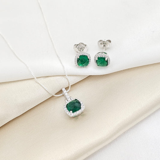 CONJUNTO PAVE CIRCON VERDE PLATA 925 B/S/75001