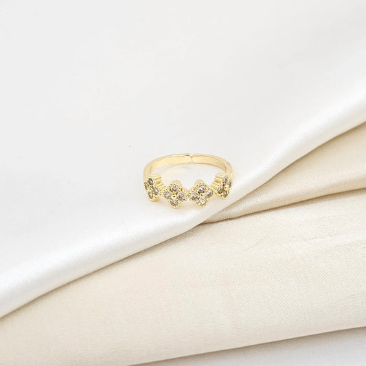 Anillo 4 Trebol Con Circones Dorado Rf K6053