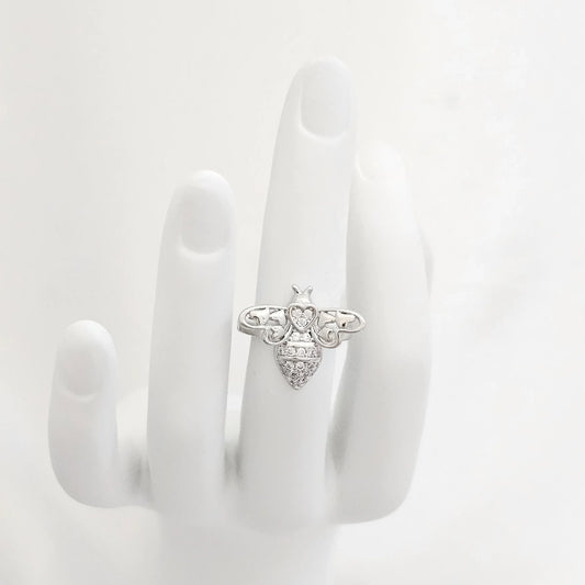 Anillo Abeja Con Corazones Y Circones Plateado Rf K6526