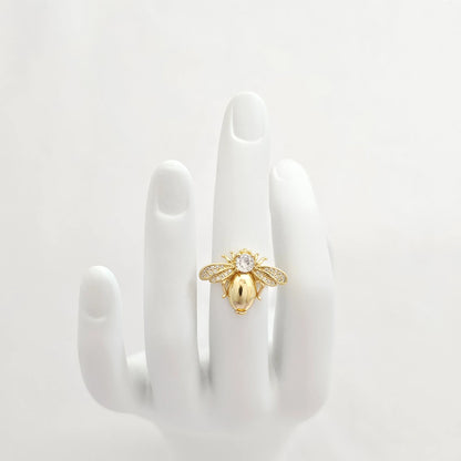 Anillo Avispa Dorado Con Circon Redondo Rf K6996