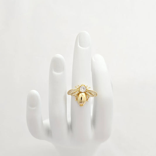 Anillo Avispa Dorado Con Circon Redondo Rf K6996