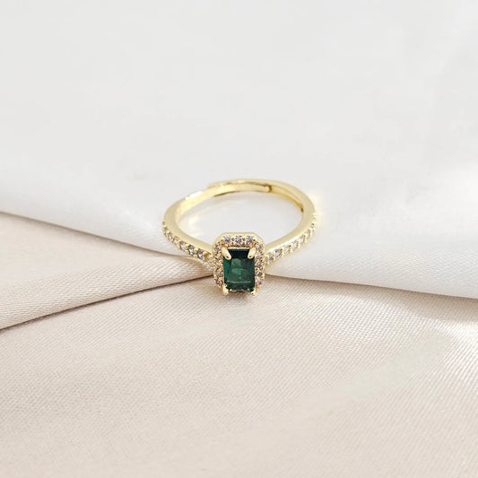 Anillo Circon Verde Dorado Rf K8152
