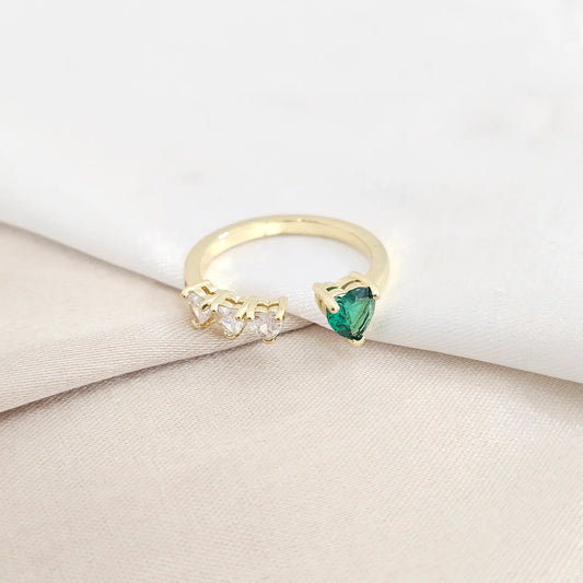 Anillo Corazones Circon Verde Y Cristal Dorado Rf K8150