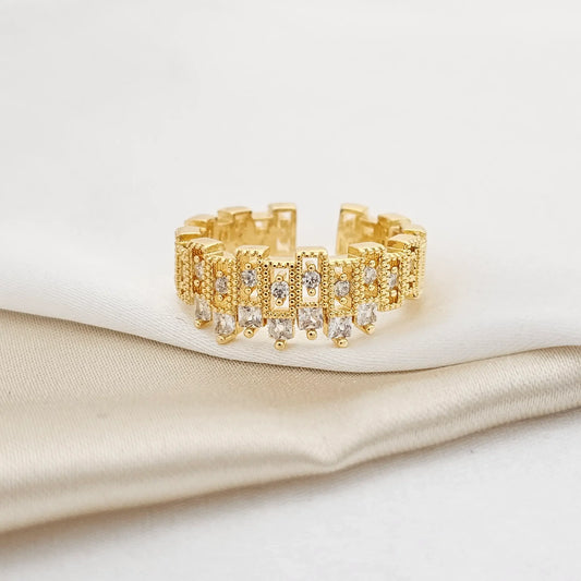 Anillo Cuadros Con Circones Pequeños Dorado Rf K3708