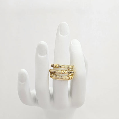Anillo Cuatro Lineas Cruzadas Con Circones Dorado Rf K6999