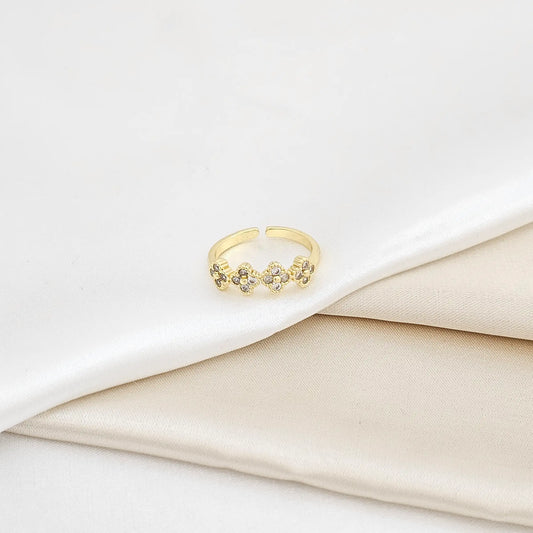 Anillo Cuatro Trebol Con Circones Dorado Rf K6307