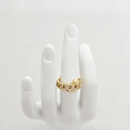 Anillo Cubano Liso Y Con Circones Dorado Rf K6992