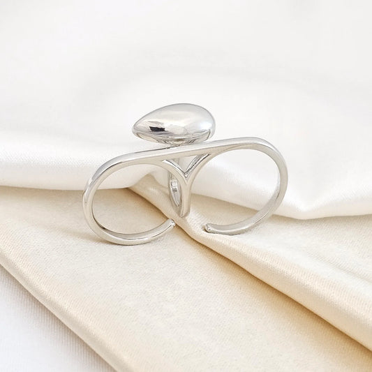 Anillo Doble Con Gota Pequeña Plateada Rf K4152