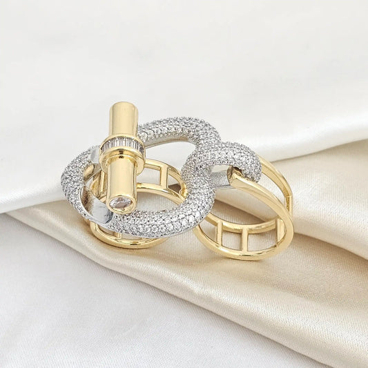Anillo Doble Dedo Dorado Con Corazon Plateado Rf K4927