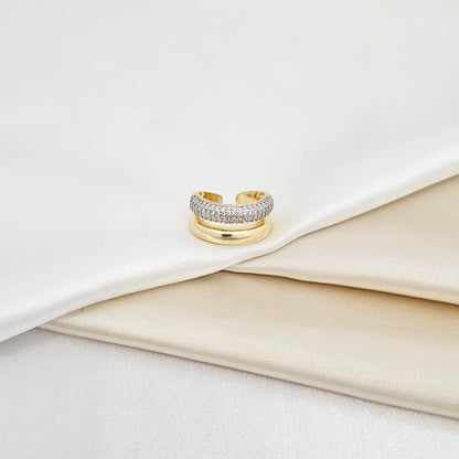 Anillo Doble Linea Dorado Con Circones Plateado Rf K6946