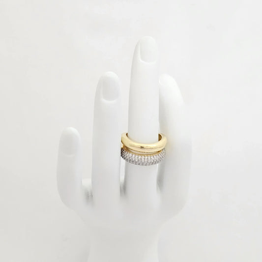 Anillo Doble Linea Dorado Con Circones Plateado Rf K6946