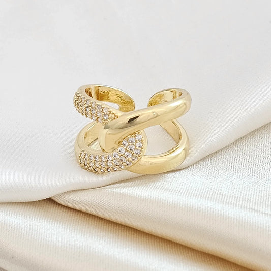 Anillo Doble Lineas Con Nudo Circones Dorado Rf K4739