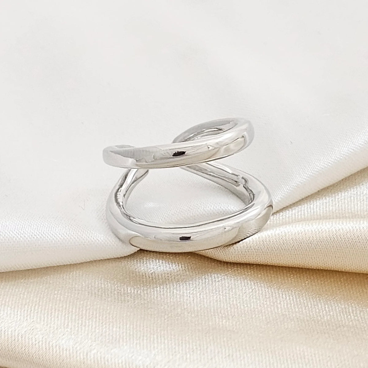 Anillo Doble Liso Plateado Rf K4146