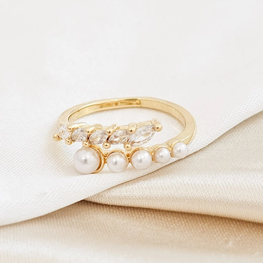 Anillo Doble Perlas Y Circones Dorado Rf K4683