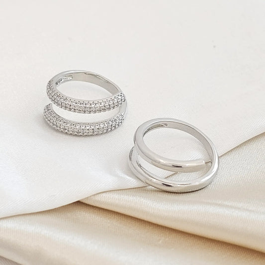 Anillo Doble Proposito Liso Y Con Circones Plateado Rf K4679