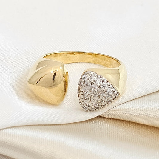 Anillo Doble Triangulo Liso Y Circones Dorado Rf K4681