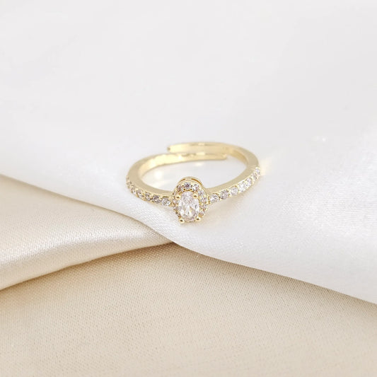 Anillo Dorado Circon Ovalado Cristal Rf K7942