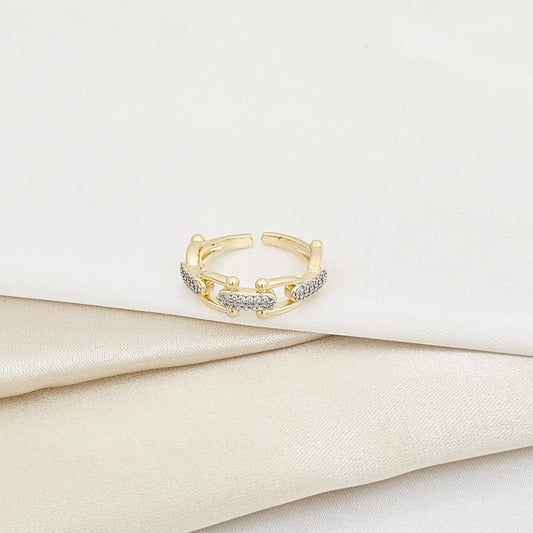 Anillo Dorado Eslabones Con Circones Plateados Rf K5928