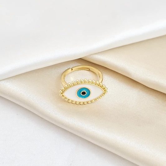 Anillo Dorado Ojo Turco Blanco Rf K5568