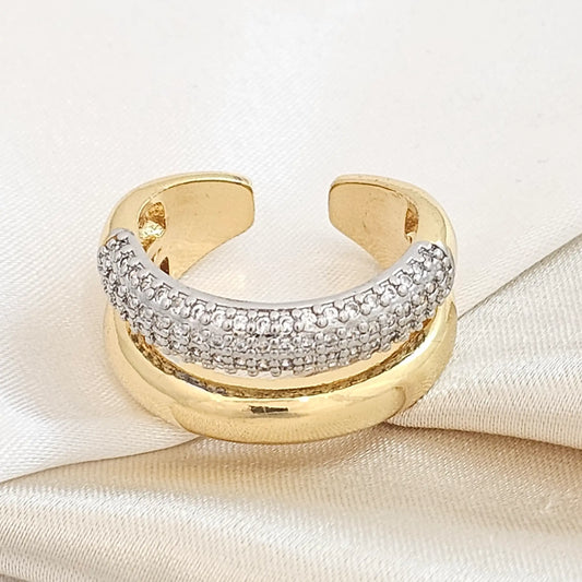 Anillo Dos Lineas Dorado Y Circones Plateado Rf K4675