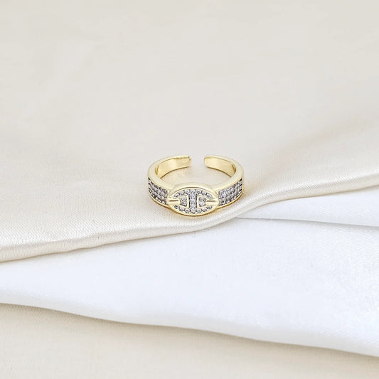 Anillo Elegante Dorado Con Circones Plateado Rf K5818