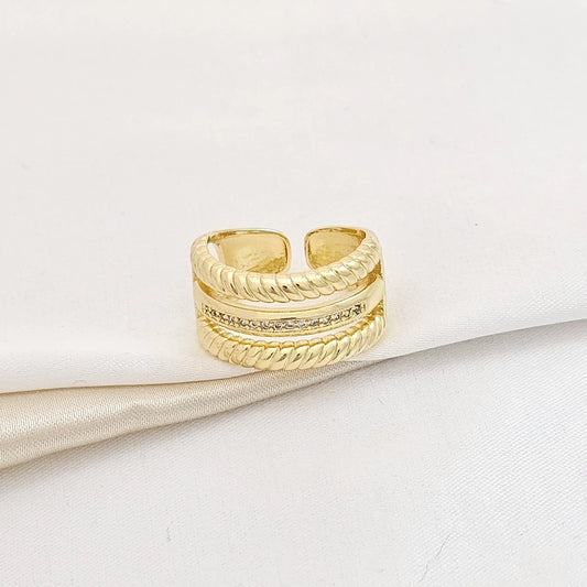Anillo Enlazado Linea Con Circones Dorado Rf K3815