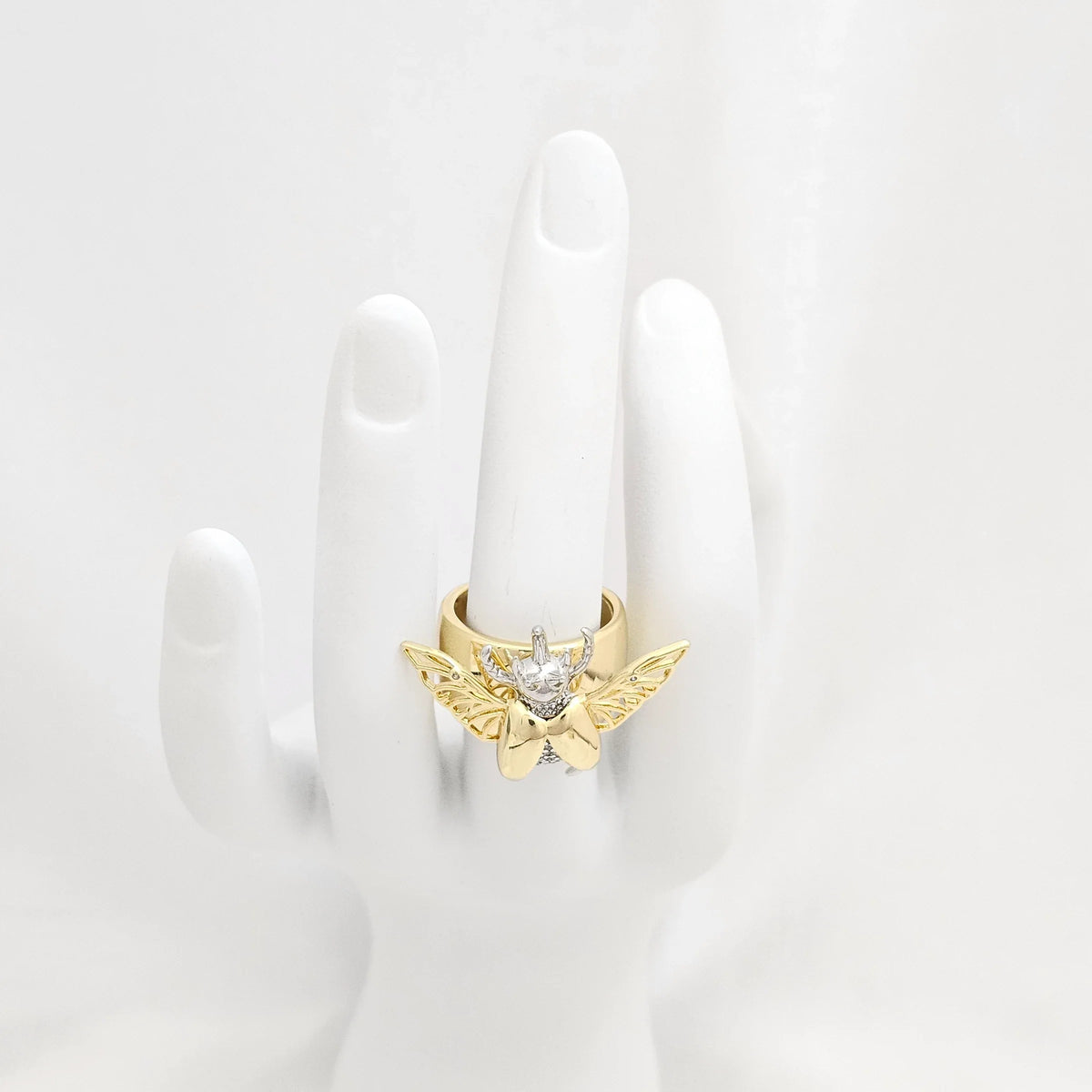 Anillo Escarabajo Dorado Y Plateado Rf K6704