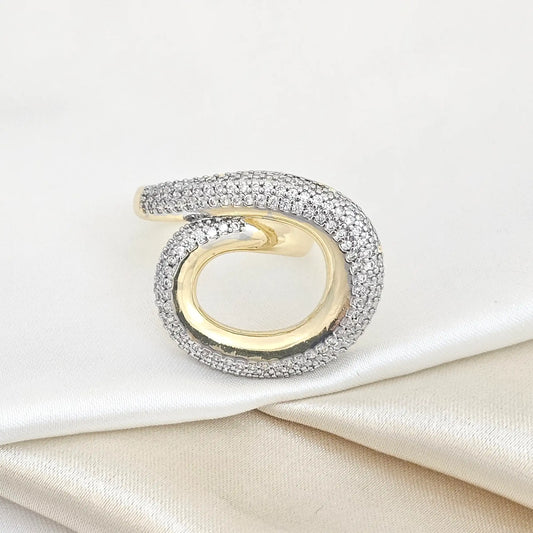 Anillo Espiral Dorado Con Circones Plateados Rf K4920