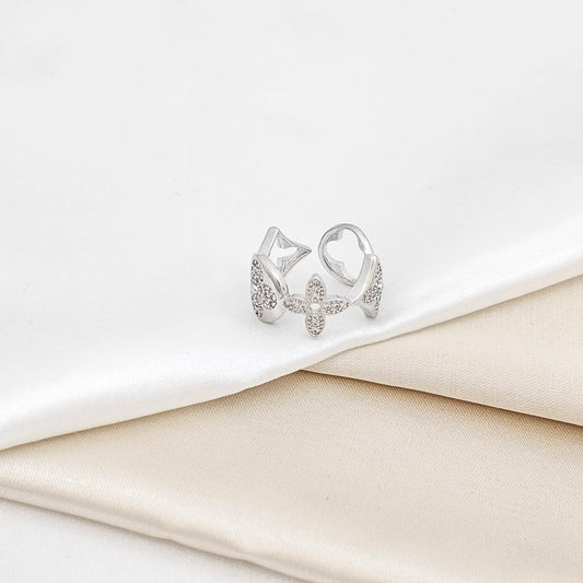 Anillo Flores Lv Con Circones Plateado Rf K7628