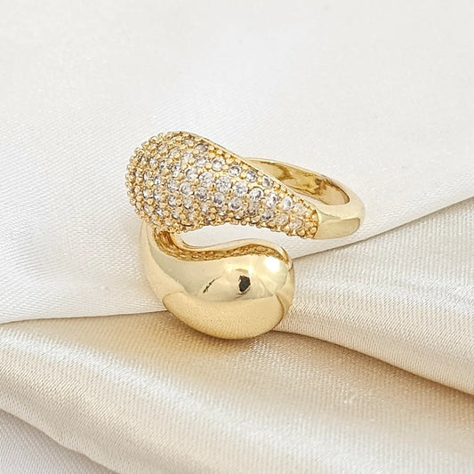 Anillo Gota Doble Liso Y Con Circones Dorado Rf K4671